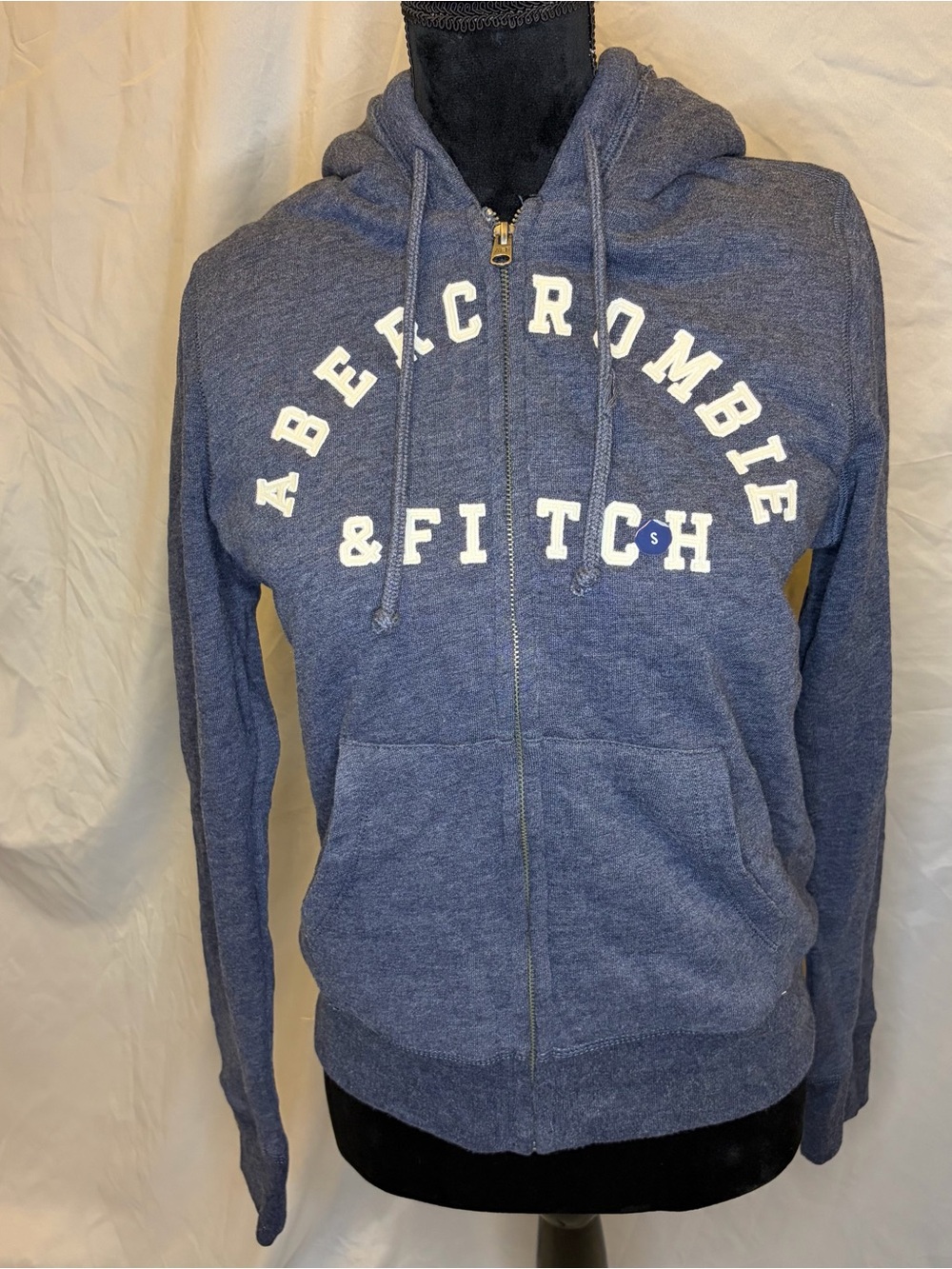 Abercrombie & Fitch Heather Navy Full-Zip Hoodie with White Logo